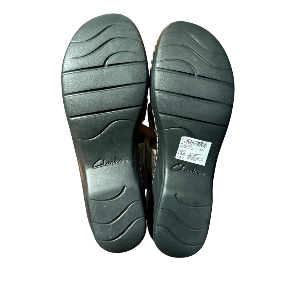Clarks Lexi Qwin NEW Sandals Women 9.5 Pewter Metallic Leather Wedge Strappy - Picture 8 of 8
